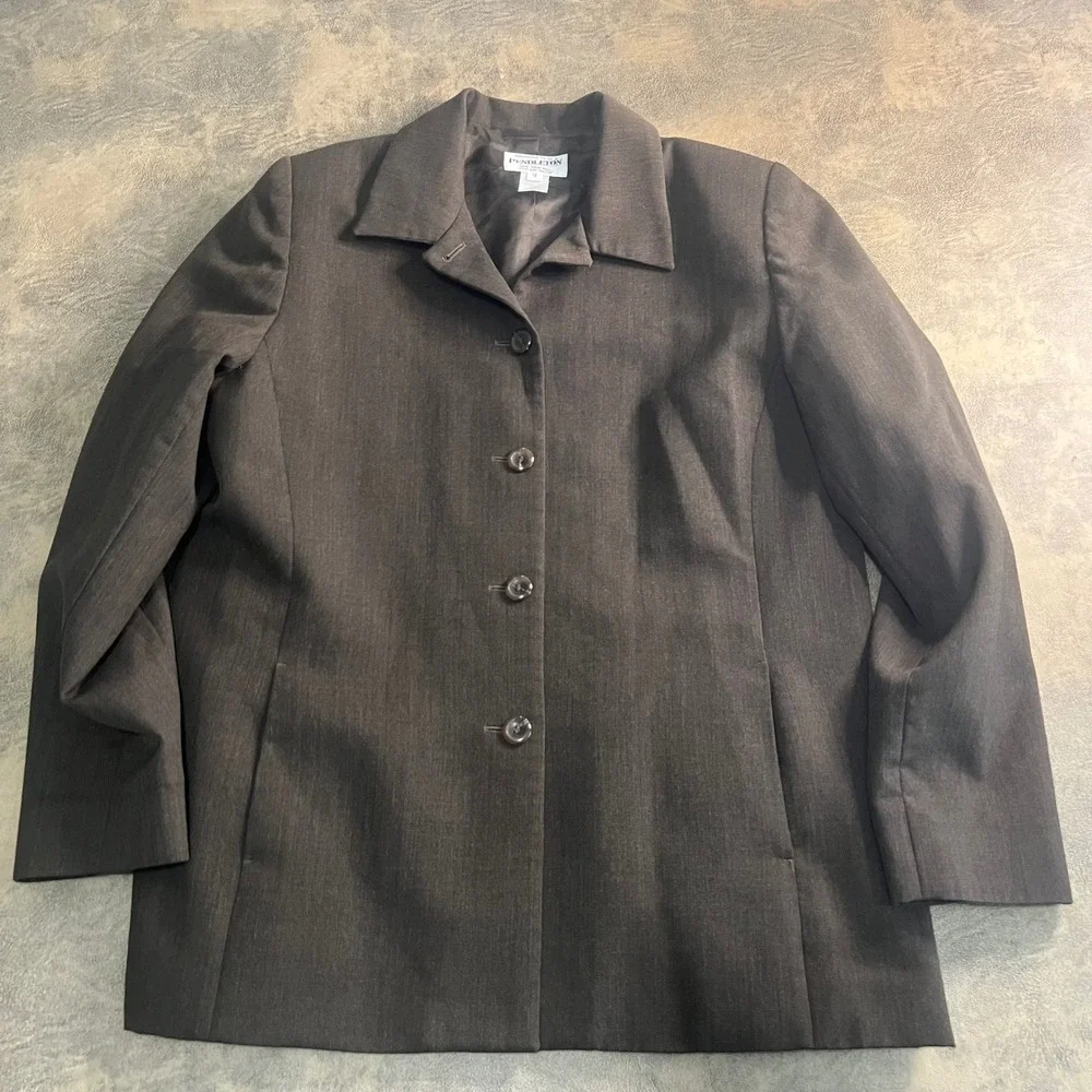 Pendleton Blazer Jacket Womens 12 Brown‎ 100% Virgin Wool 4 Button